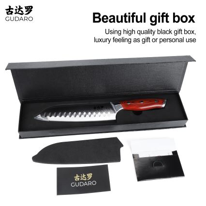 Gudaro - Coltello da cucina Santoku KENSHO 7, in acciaio damasco a 67 strati, lunghezza 17,5 cm