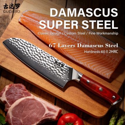 Gudaro - Coltello da cucina Santoku MIYABI 7, in acciaio damascato a 67 strati, lunghezza 17,5 cm