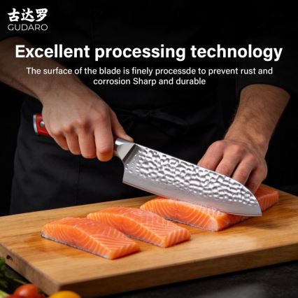 Gudaro - Coltello da cucina Santoku MIYABI 7, in acciaio damascato a 67 strati, lunghezza 17,5 cm