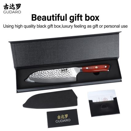 Gudaro - Coltello da cucina Santoku MIYABI 7, in acciaio damascato a 67 strati, lunghezza 17,5 cm