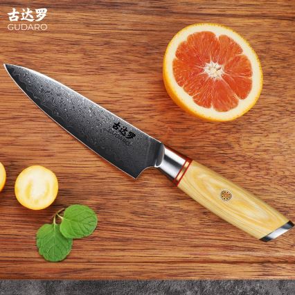 Gudaro - Coltello universale da cucina in acciaio damascato HIKARI 5, 67 strati d'acciaio, lunghezza 12,5 cm