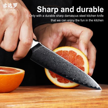 Gudaro - Coltello universale da cucina in acciaio damascato HIKARI 5, 67 strati d'acciaio, lunghezza 12,5 cm