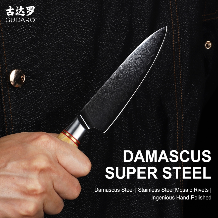 Gudaro - Coltello universale da cucina in acciaio damascato HIKARI 5, 67 strati d'acciaio, lunghezza 12,5 cm