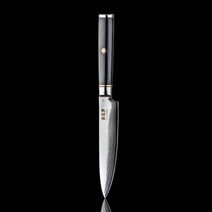 Gudaro - Coltello da cucina universale in acciaio damasco AKIRO 5, 67 strati d'acciaio, lunghezza 12,5 cm, nero