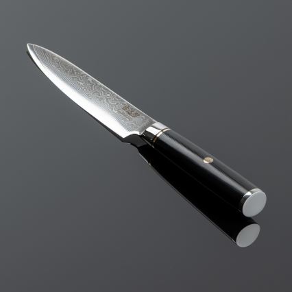 Gudaro - Coltello da cucina universale in acciaio damasco AKIRO 5, 67 strati d'acciaio, lunghezza 12,5 cm, nero