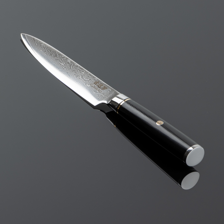 Gudaro - Coltello da cucina universale in acciaio damasco AKIRO 5, 67 strati d'acciaio, lunghezza 12,5 cm, nero