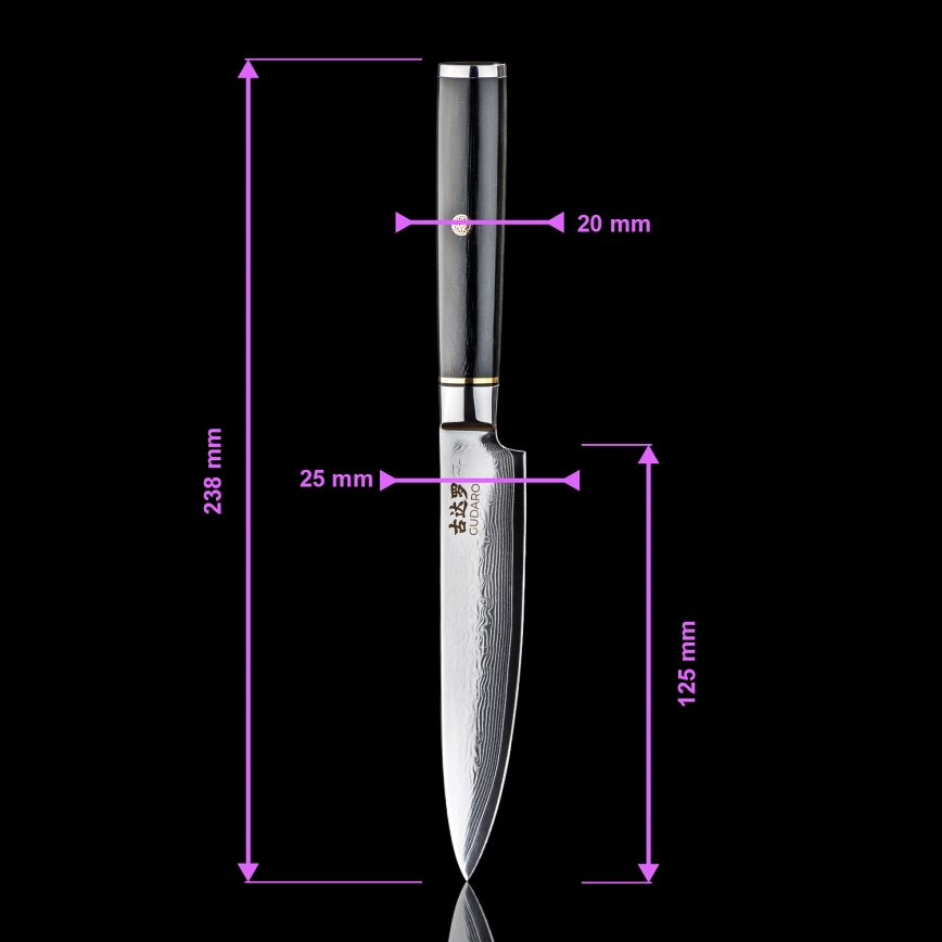 Gudaro - Coltello da cucina universale in acciaio damasco AKIRO 5, 67 strati d'acciaio, lunghezza 12,5 cm, nero