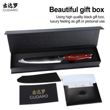 Gudaro - Coltello universale da cucina in acciaio damascato KENSHO 5, 67 strati d'acciaio, lunghezza 12,5 cm