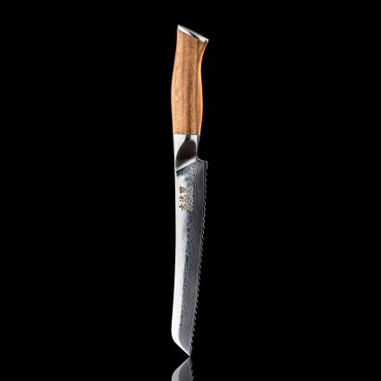 Gudaro - Coltello da pane in damasco TAKUMI 8, 67 strati di acciaio, lunghezza 20 cm, manico in noce