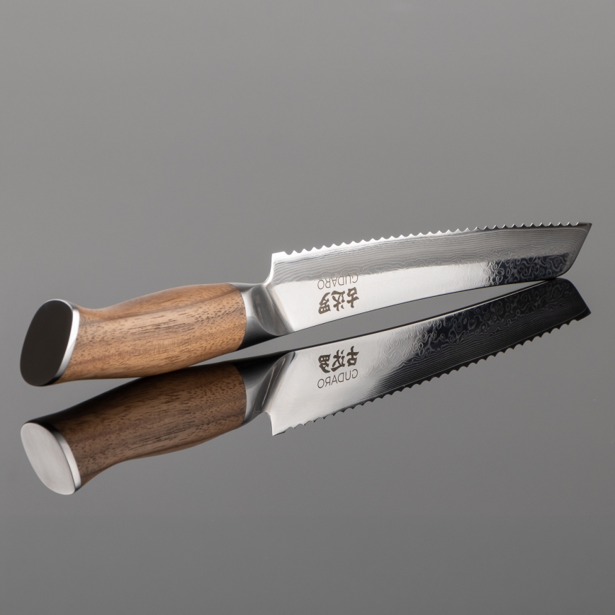 Gudaro - Coltello da pane in damasco TAKUMI 8, 67 strati di acciaio, lunghezza 20 cm, manico in noce