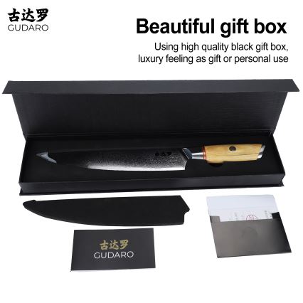 Gudaro - Coltello da porzionare HIKARI 8, in acciaio damascato a 67 strati, lama 20 cm