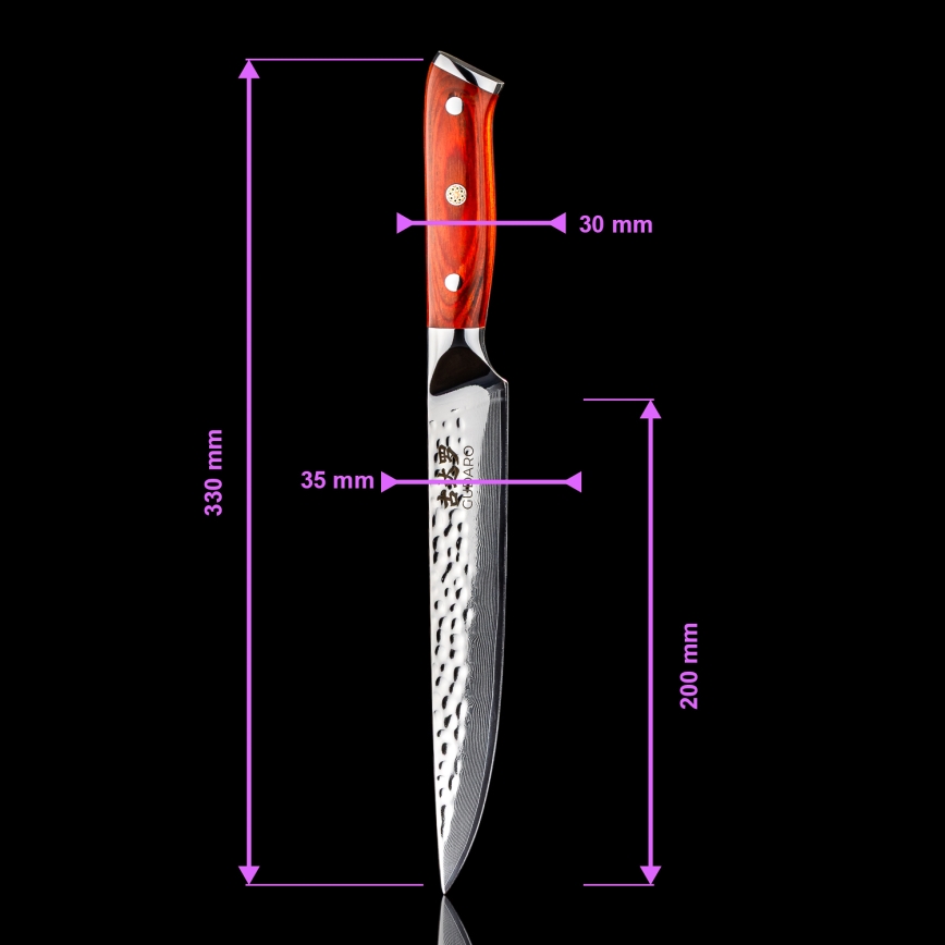 Gudaro - Coltello da porzionare MIYABI 8, acciaio damascato a 67 strati, lunghezza 20 cm