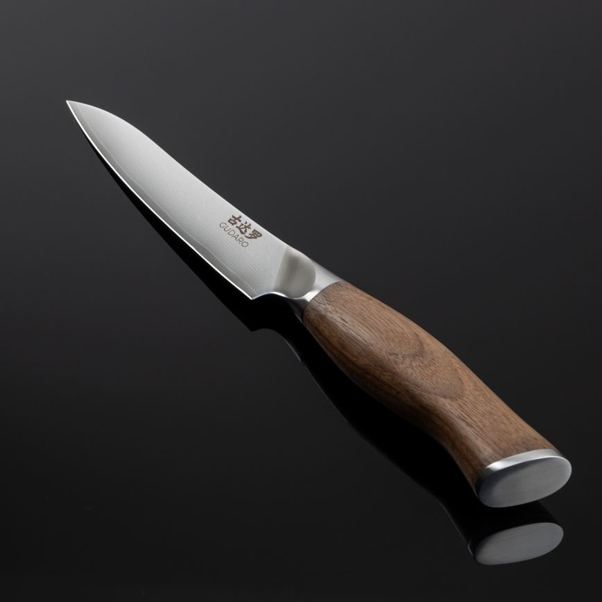 Gudaro - Coltello da cucina universale in acciaio damascato TAKUMI 5, 67 strati d'acciaio, lunghezza 12,5 cm, manico in noce