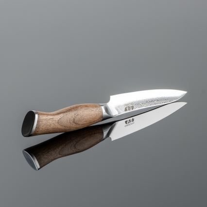 Gudaro - Coltello da cucina universale in acciaio damascato TAKUMI 5, 67 strati d'acciaio, lunghezza 12,5 cm, manico in noce
