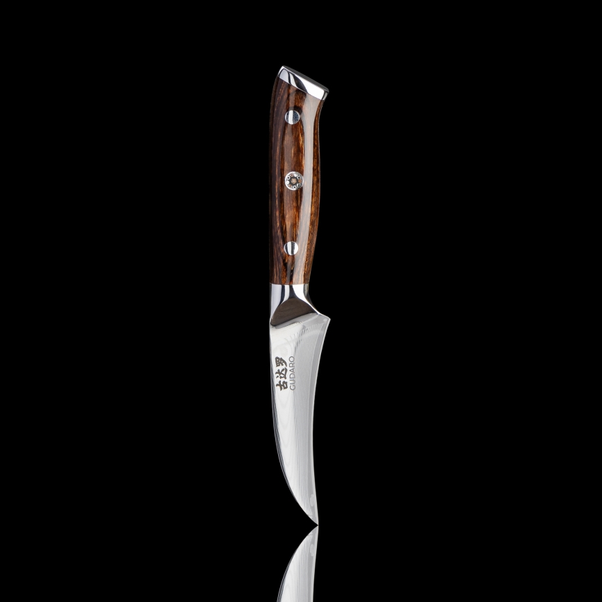 Gudaro - Set 1x coltello da chef in acciaio damascato FENG 8, 67 strati d'acciaio, lunghezza 20 cm + 1x coltello Santoku in acciaio damascato FENG 7,5, 67 strati d'acciaio, lunghezza 18 cm + 1x in omaggio coltello da frutta in acciaio damascato FEN