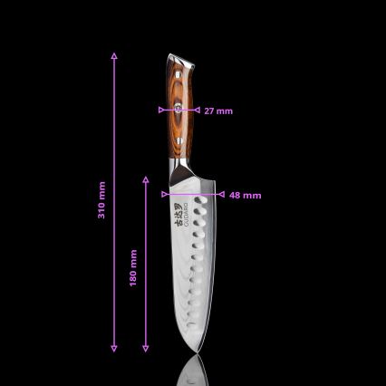 Gudaro - Set 1x coltello da chef in acciaio damascato FENG 8, 67 strati d'acciaio, lunghezza 20 cm + 1x coltello Santoku in acciaio damascato FENG 7,5, 67 strati d'acciaio, lunghezza 18 cm + 1x in omaggio coltello da frutta in acciaio damascato FEN
