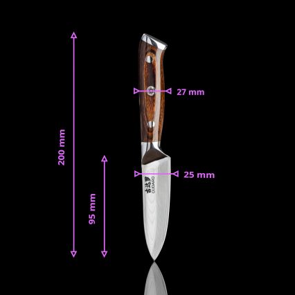 Gudaro - SET 2x coltello da chef in damasco FENG 8, 67 strati di acciaio, lunghezza 20 cm + 1x IN OMAGGIO coltello da cucina in damasco FENG 3,5, 67 strati di acciaio, lunghezza 9,5 cm
