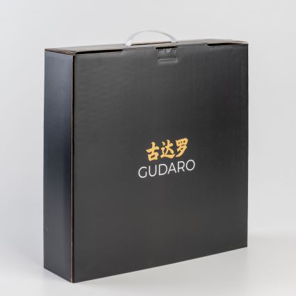 Gudaro - Set da 3 coltelli da cucina in acciaio damascato AKIRO + supporto magnetico