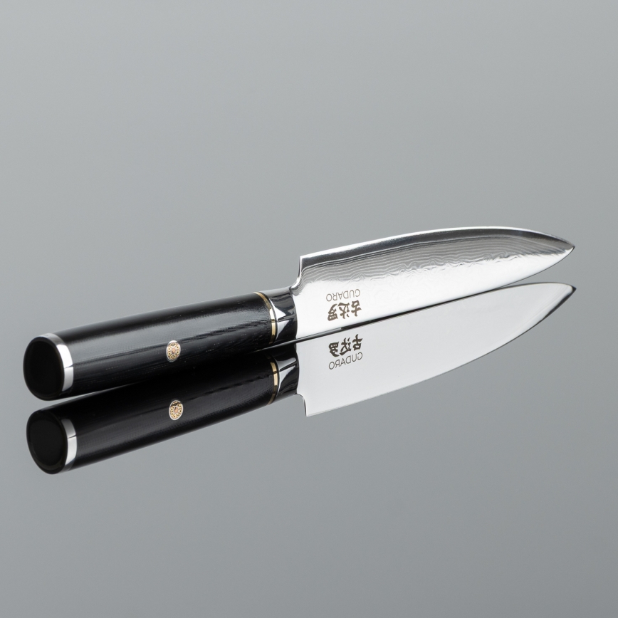 Gudaro - Set da 3 coltelli da cucina in acciaio damascato AKIRO + supporto magnetico per coltelli