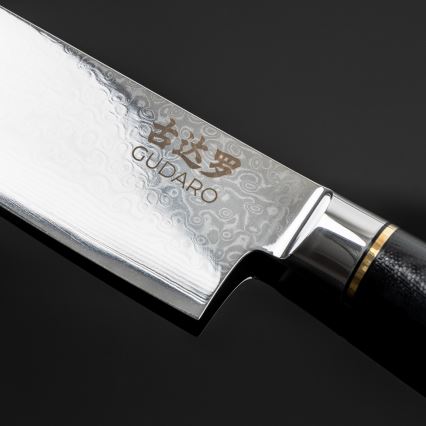 Gudaro - Set da 3 coltelli da cucina in acciaio damascato AKIRO + supporto magnetico per coltelli