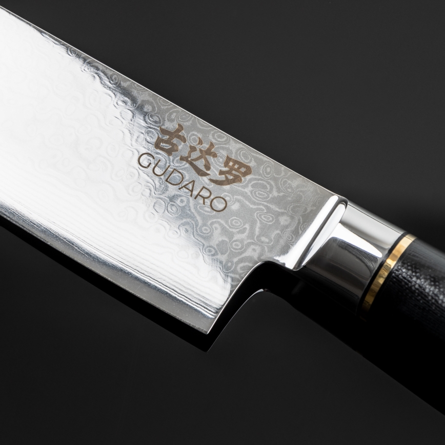 Gudaro - Set da 3 coltelli da cucina in acciaio damascato AKIRO + supporto magnetico per coltelli