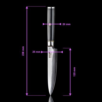 Gudaro - Set da 3 coltelli da cucina in acciaio damascato AKIRO + supporto magnetico per coltelli