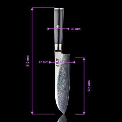 Gudaro - Set da 3 coltelli da cucina in acciaio damascato AKIRO + supporto magnetico per coltelli