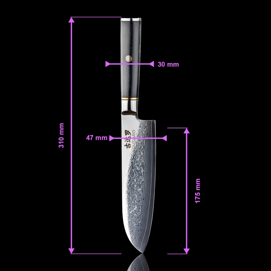 Gudaro - Set da 3 coltelli da cucina in acciaio damascato AKIRO + supporto magnetico per coltelli