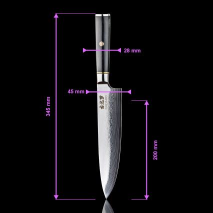 Gudaro - Set da 3 coltelli da cucina in acciaio damascato AKIRO + supporto magnetico per coltelli