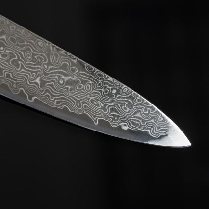 Gudaro - Set da 5 coltelli da cucina in acciaio damascato HIKARI + ceppo per coltelli e forbici per pollame