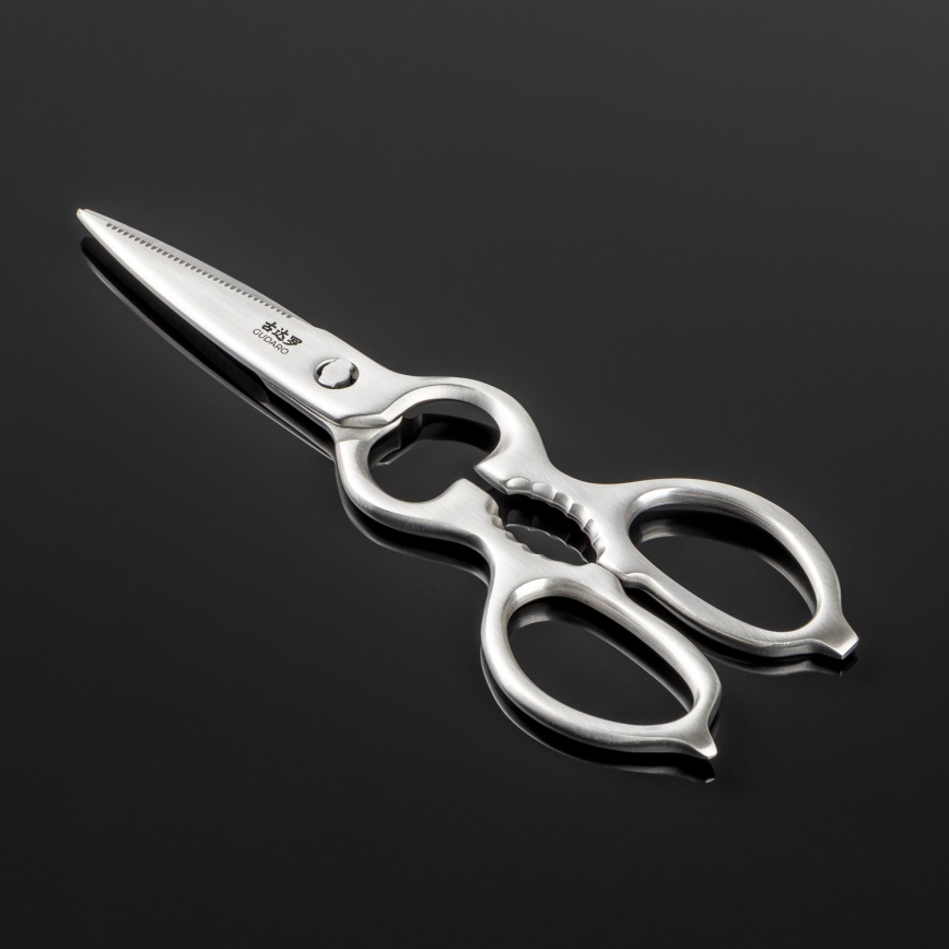 Gudaro - Set da 5 coltelli da cucina in acciaio damascato HIKARI + ceppo per coltelli e forbici per pollame