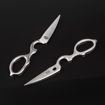 Gudaro - Set da 5 coltelli da cucina in acciaio damascato HIKARI + ceppo per coltelli e forbici per pollame