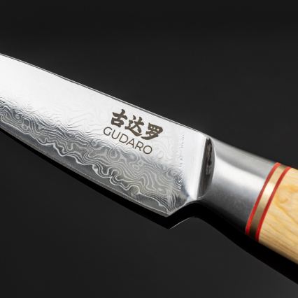 Gudaro - Set da 5 coltelli da cucina in acciaio damascato HIKARI + supporto per coltelli e forbici da pollame