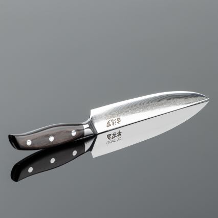 Gudaro - Set da 5 coltelli da cucina in acciaio damascato SHIRO + supporto magnetico