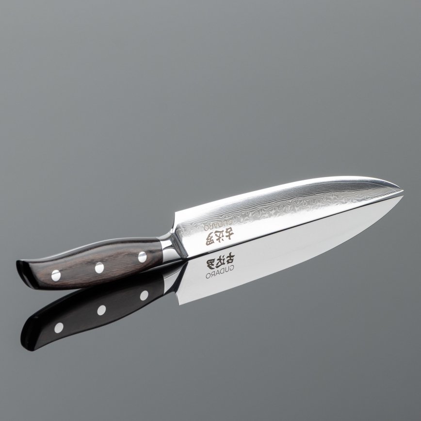 Gudaro - Set da 5 coltelli da cucina in acciaio damascato SHIRO + supporto magnetico