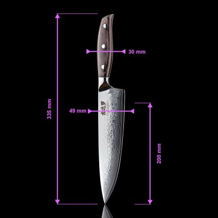 Gudaro - Set da 5 coltelli da cucina in acciaio damascato SHIRO + supporto magnetico
