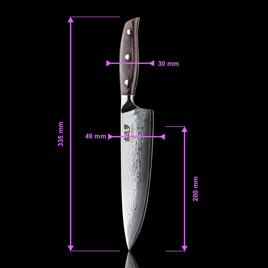 Gudaro - Set da 5 coltelli da cucina in acciaio damascato SHIRO + supporto magnetico