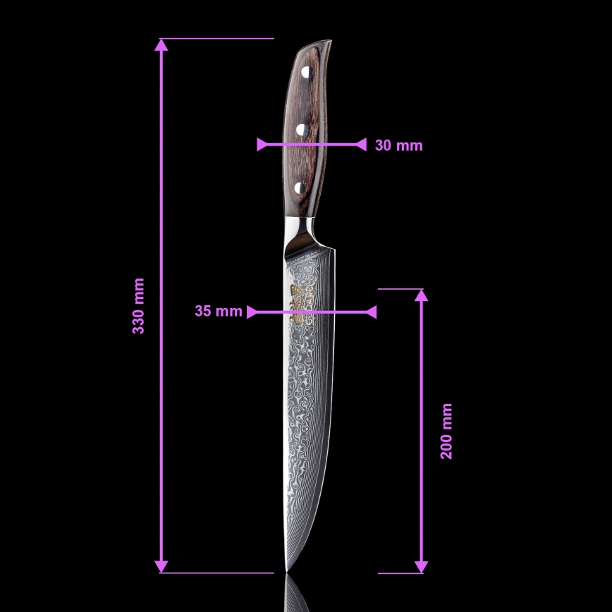 Gudaro - Set da 5 coltelli da cucina in acciaio damascato SHIRO + supporto magnetico