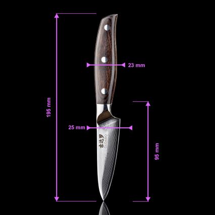 Gudaro - Set da 5 coltelli da cucina in acciaio damascato SHIRO + supporto magnetico
