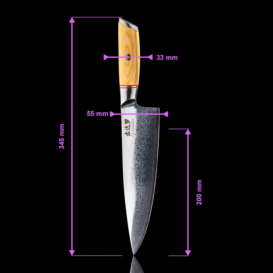 Gudaro - Set da 5 coltelli da cucina in acciaio damasco HIKARI + portacoltelli magnetico