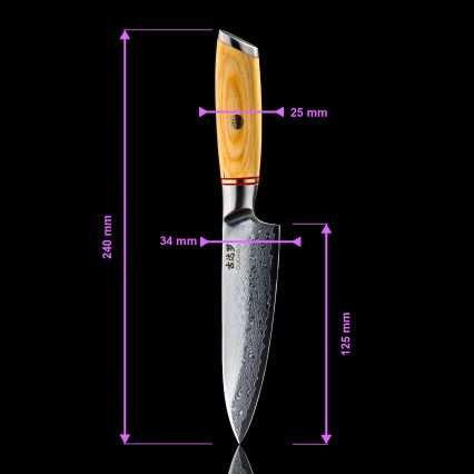 Gudaro - Set da 5 coltelli da cucina in acciaio damasco HIKARI + portacoltelli magnetico