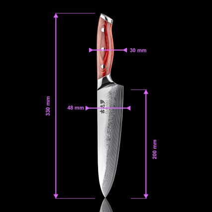 Gudaro - Set da 5 coltelli da cucina in damasco KENSHO + supporto magnetico