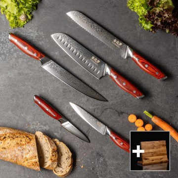 Gudaro - Set da 5 coltelli da cucina in damasco KENSHO + supporto magnetico per coltelli