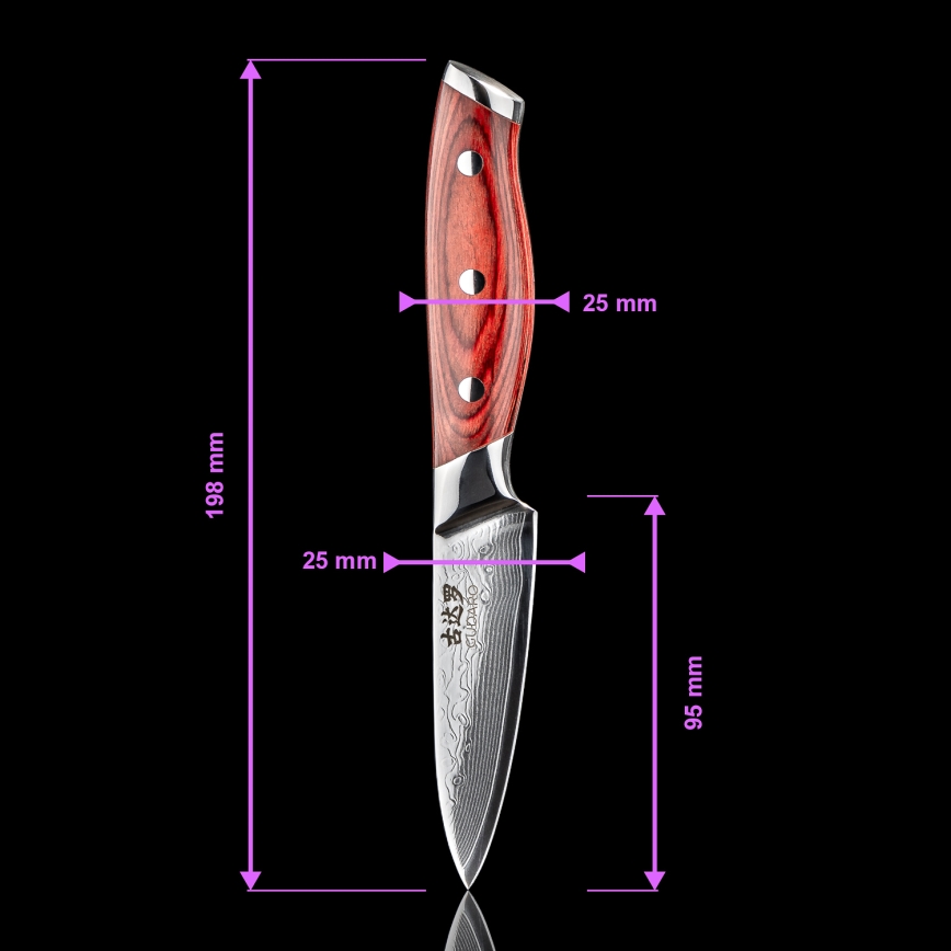 Gudaro - Set da 5 coltelli da cucina in damasco KENSHO + supporto magnetico per coltelli
