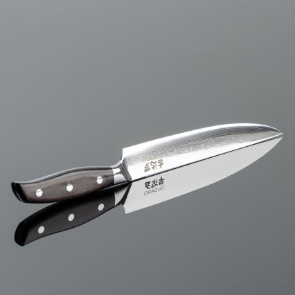 Gudaro - Set di 5 coltelli da cucina in acciaio damascato SHIRO + ceppo per coltelli e forbici per pollame