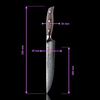 Gudaro - Set di 5 coltelli da cucina in acciaio damascato SHIRO + ceppo per coltelli e forbici per pollame