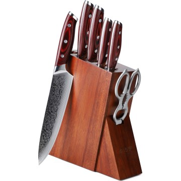 Gudaro - Set di 7 coltelli da cucina con ceppo KENSHO in acacia