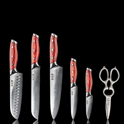 Gudaro - Set di coltelli da cucina con ceppo KENSHO, 7 pezzi, in acacia