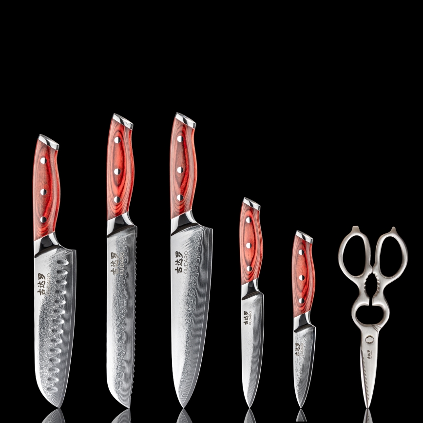 Gudaro - Set di coltelli da cucina con ceppo KENSHO, 7 pezzi, in acacia