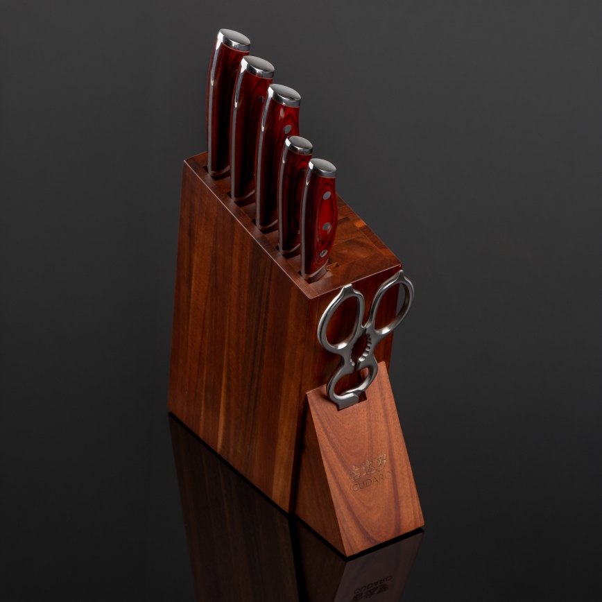 Gudaro - Set di coltelli da cucina con ceppo KENSHO, 7 pezzi, in acacia